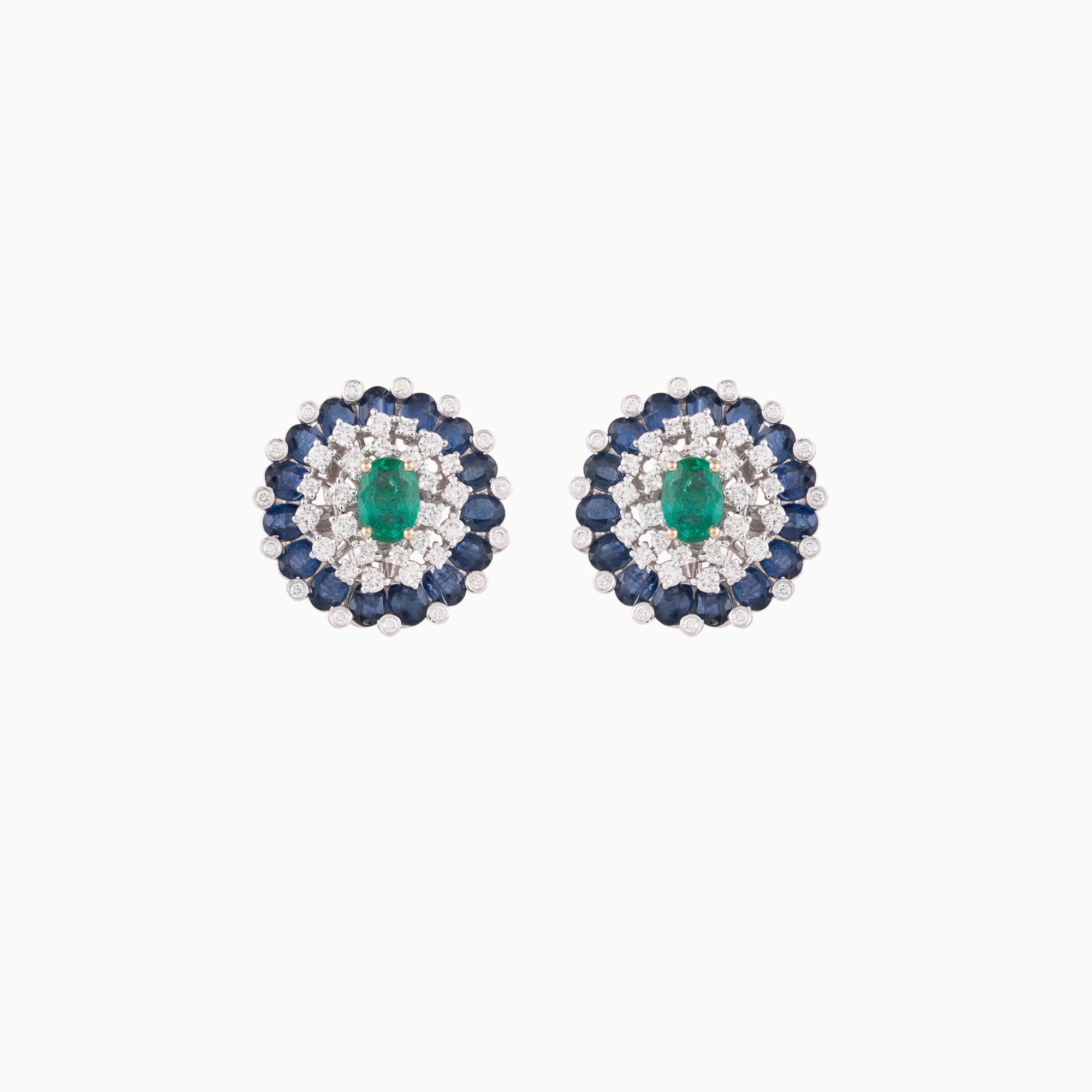 Earring Pair with Round Cut Diamond, Emerald c/st and Sapphire Cut - PGDE0246