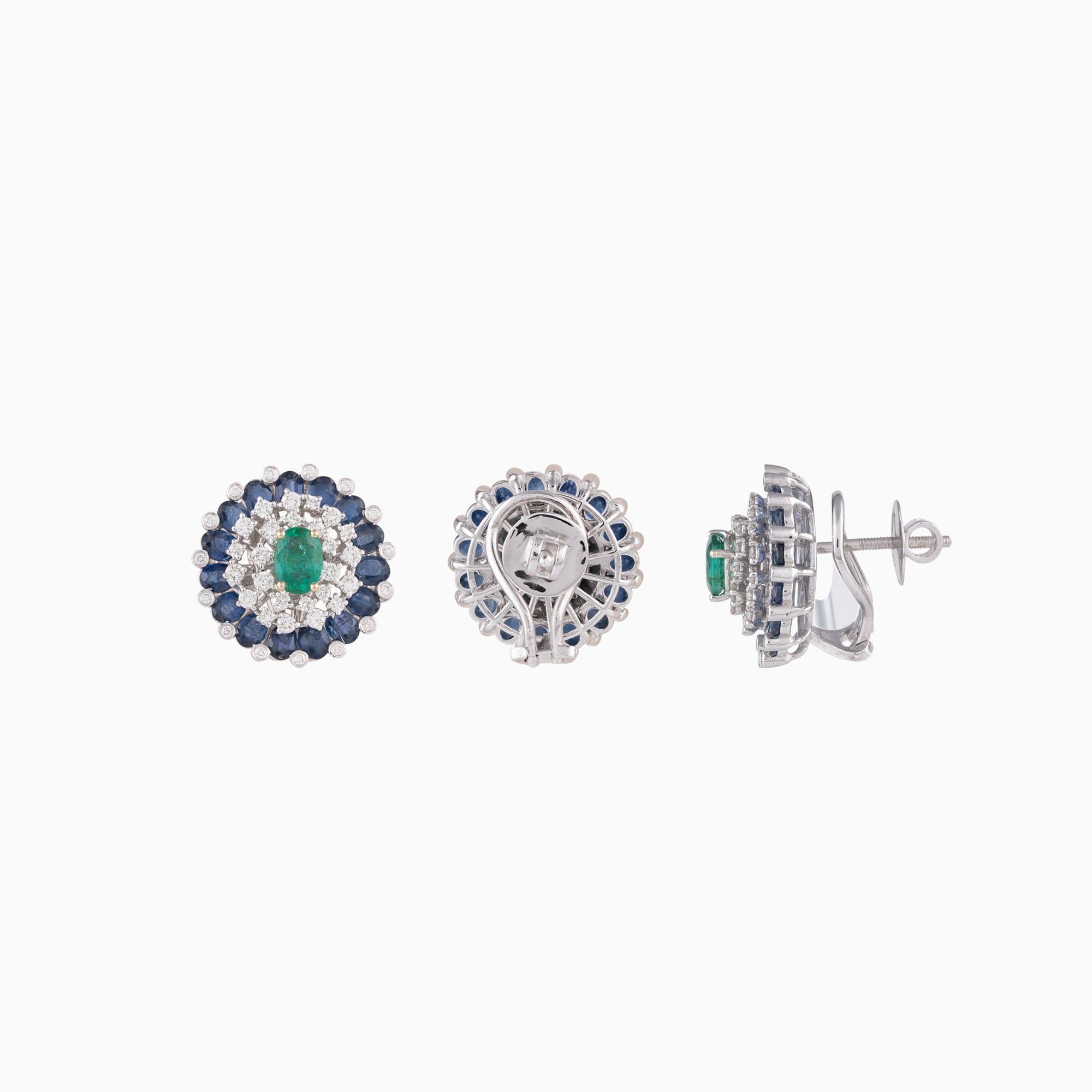Earring Pair with Round Cut Diamond, Emerald c/st and Sapphire Cut - PGDE0246