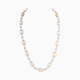 Necklace with Round Cut Diamond and S.S. Pearls with Gold Links-WDN063