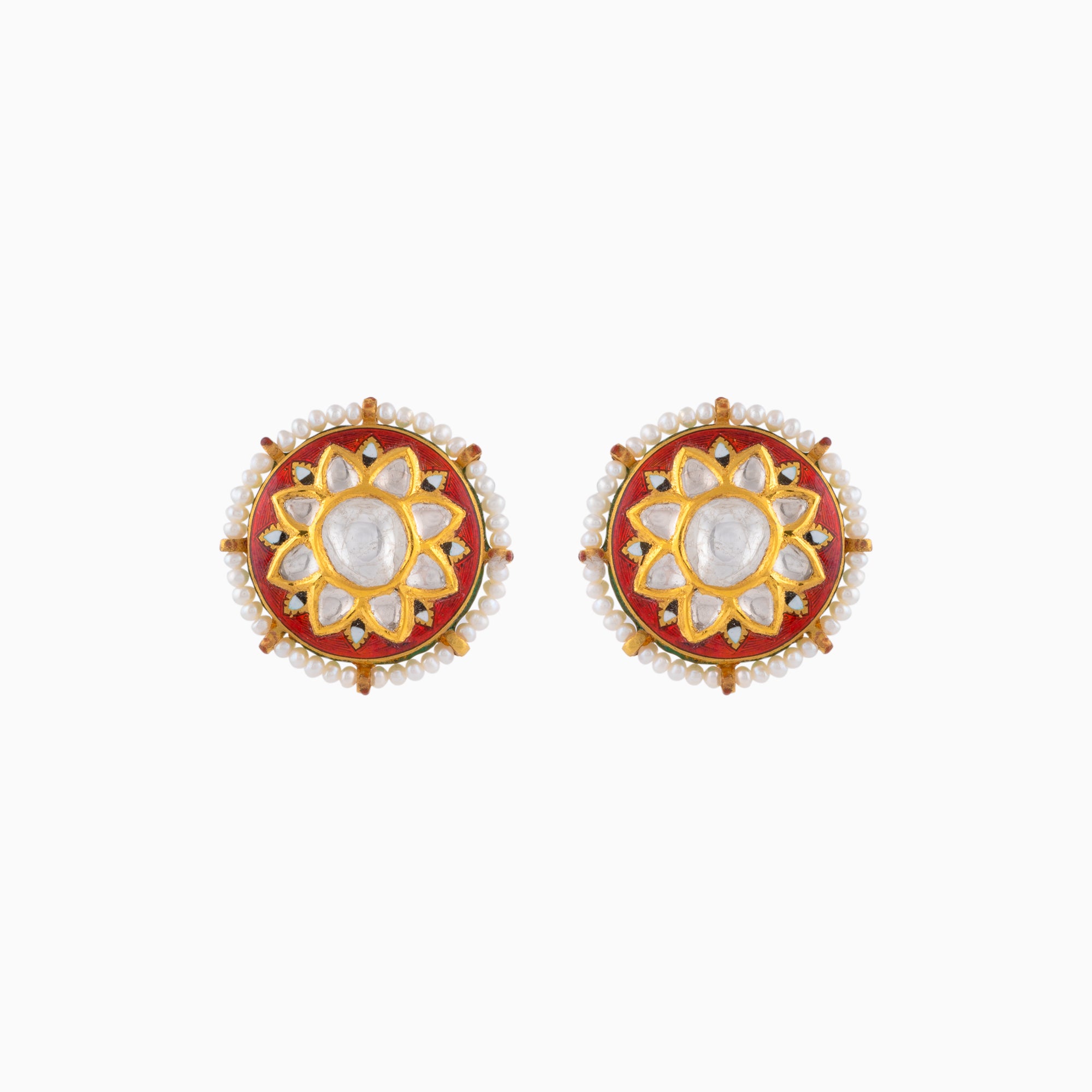 Earring Pair with Uncut Polki Diamond and Pearls-KME1881