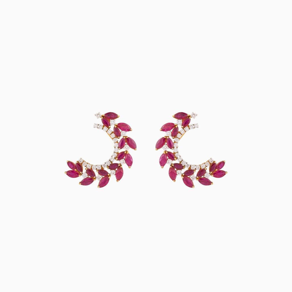 Earring Pair with Marquise Cut Ruby and Round Cut Diamond - WDN536