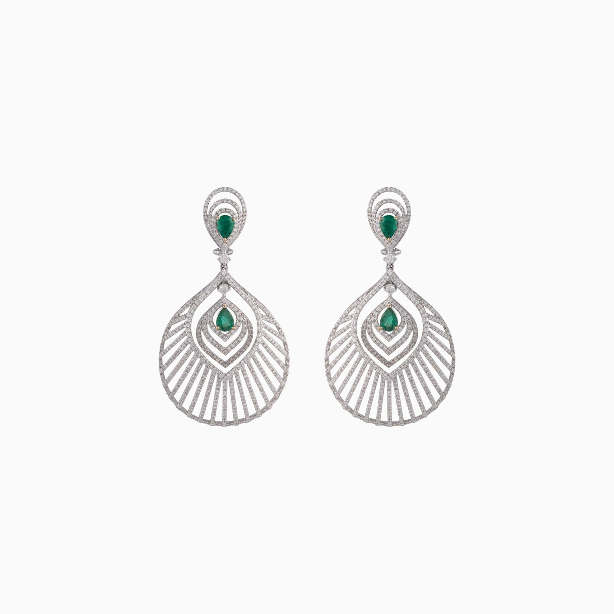 Earring Pair with Round Cut Diamond and Pear Cut Emerald - PGDE0134