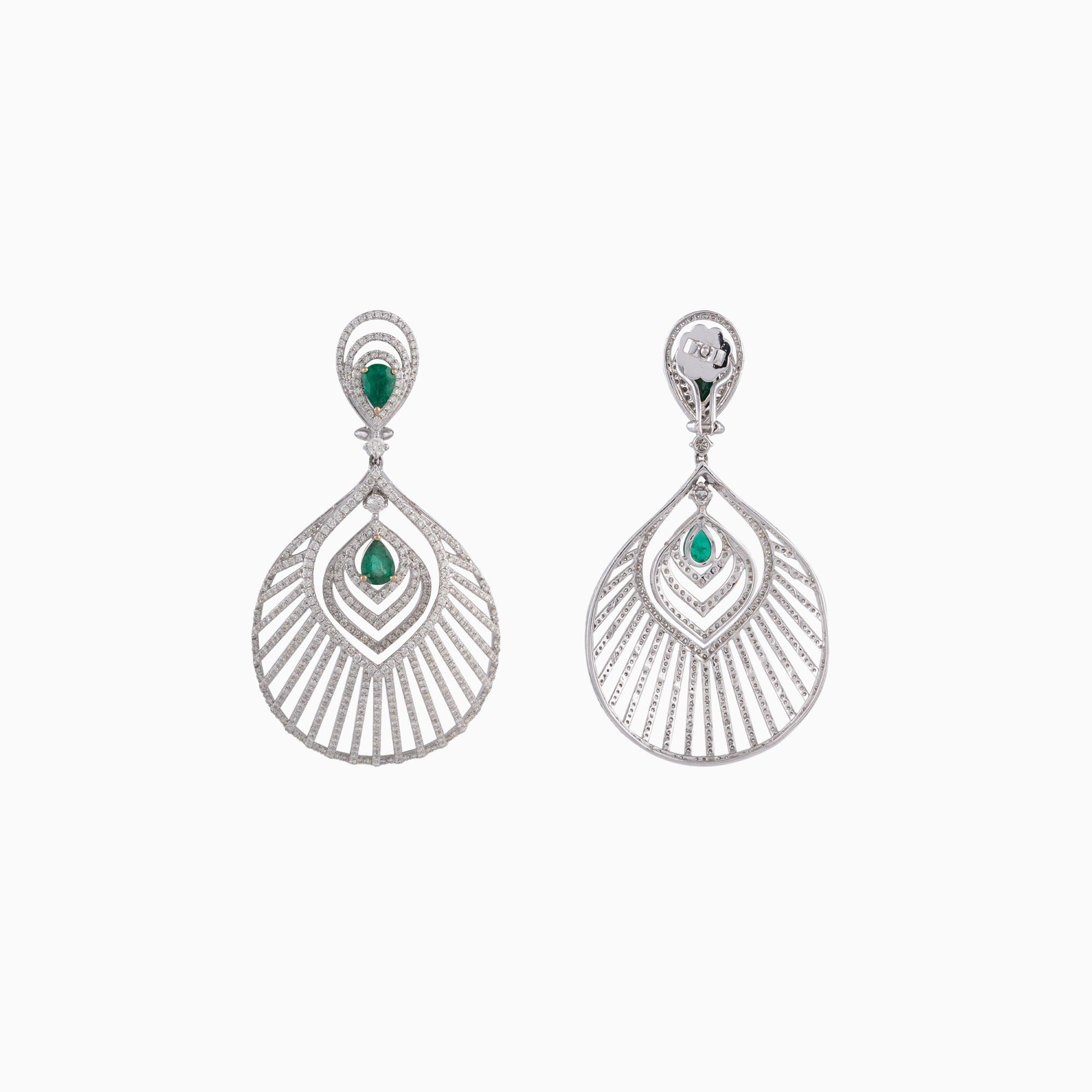 Earring Pair with Round Cut Diamond and Pear Cut Emerald - PGDE0134