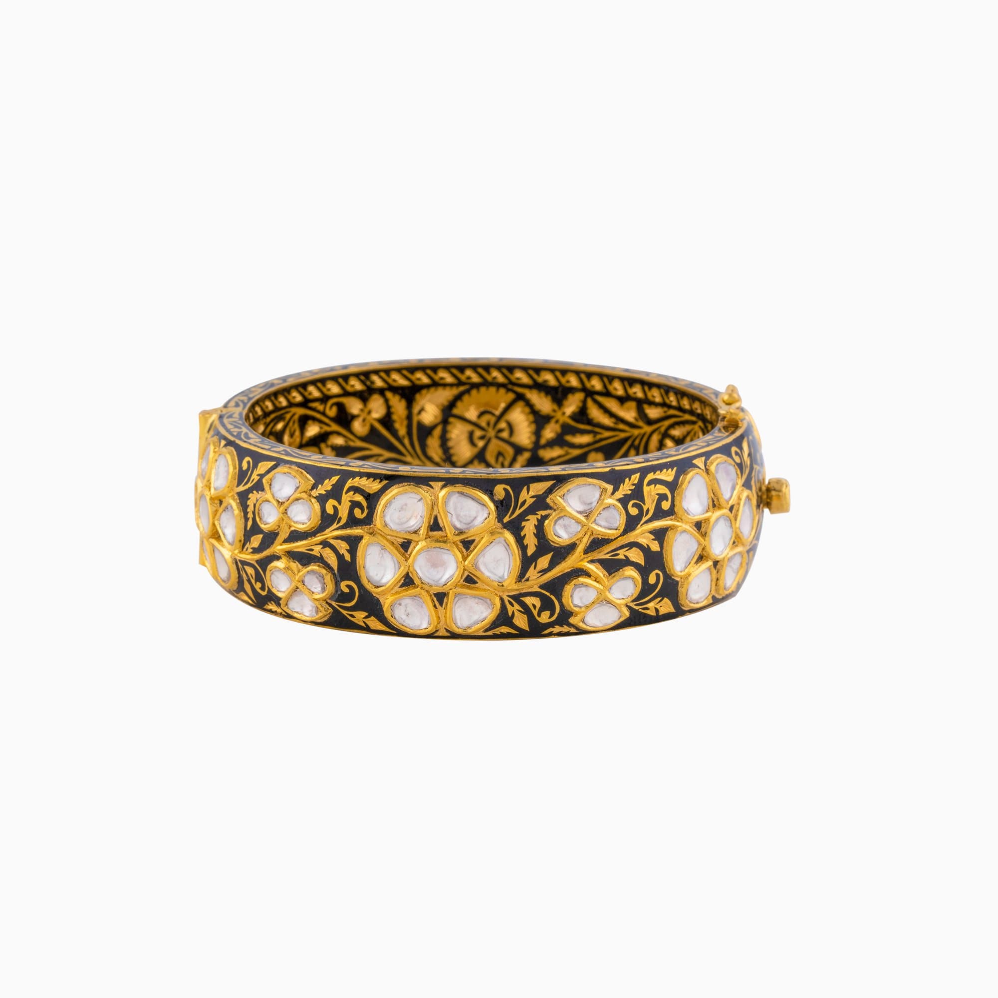 Kada with Black Meena, Uncut Diamond (Handwork Enamel Doposta) - KMB0309