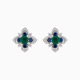 Earring Pair with Octagon Cut Emerald, Blue Sapphire and Round Cut Diamond - PGDE0245