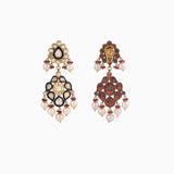 22K Jadau Earring Pair with Blue Meena, Uncut Diamond Polki, South Sea Pearls, Ruby Beads - KMNE1307