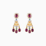 Earring Pair with Round Cut Diamond, Blue Topaz Stone and Oval Cut Ruby-WDN985