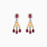 Earring Pair with Round Cut Diamond, Blue Topaz Stone and Oval Cut Ruby-WDN985