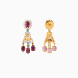 Earring Pair with Round Cut Diamond, Blue Topaz Stone and Oval Cut Ruby-WDN985
