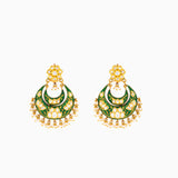 22K Chandbali Earrings with Uncut Diamonds, Cultured Pearls (Handwork Enamel Doposta)-KME1562