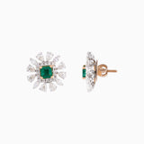 Earring pair with Octagon Cut Emerald, Round Cut Diamond and Pear Cut Diamond - PGDE0249