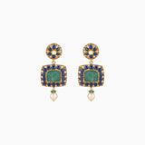 Reversible Earring Pair with Polki Diamond, Rose Cut Diamond, S.S. Pearl, Emerald Beads, Green Beryl (Double Side)- KMPE1090