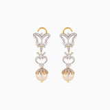 Earring pair with Round Cut Diamond, Begg Cut Diamond, S.S. Pearls with Cap -WDN942