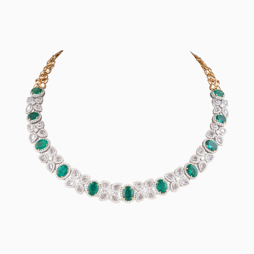 Necklace with Emerald c/st, White Sapphire and Round Cut Diamond - PGDNE071