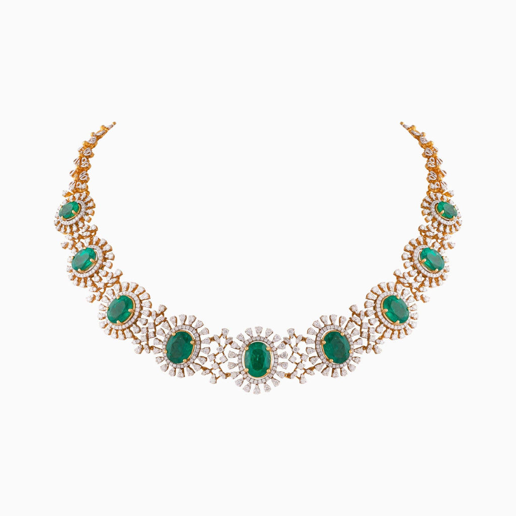 Necklace with Emerald c/st and Round Cut Diamond - PGDN050