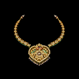 Necklace with peacock design meena and jhoomki pair in 18k gold with diamond polki.The peacock Meena necklace and jhoomki pair is a stunning set of jewelry that is sure to turn heads. - kmne3185