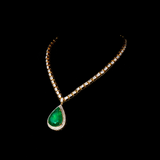 Single line necklace with diamond polki with columbian emerald pendant with full cut diamond. - KMNE3202