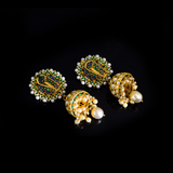 Karnphool eearrings with jhoomki pair in 18k gold and uncut diamond with pearls This Karnphool with Jhoomki pair in Diamond - KME2192