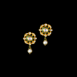 Small ard necklace and earring pair in 18k gold and uncut diamond in green enameled work. - KMNE3206