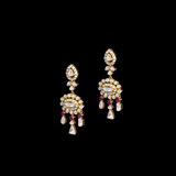 Earring pair with rose cut Diamond and polki diamond with rubies in 18k goldIntroducing our exquisite long earrings - KME2189