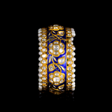 Blue meena broad kada in 22k gold with uncut diamond The broad size of the kada ensures that it fits comfortably on most wrist sizes and the sturdy construction makes it a durable piece of jewelry that can be treasured for years to come.  - KMB0485