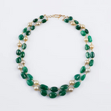 String of two line of emerald maniya and south sea pearls in gold wire STRG203