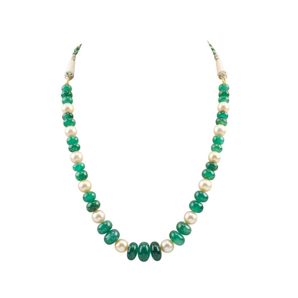 Single line string of emerald beads and south sea pearls STRG245