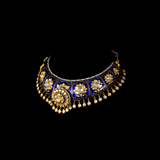 Necklace (hasli) and jhoomki pair in blue meena with 18k gold and  uncut diamonds and pearls , it’s perfect for traditional Indian attire to modern western wear - KMNE2947