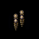 Necklace (hasli) and jhoomki pair in blue meena with 18k gold and  uncut diamonds and pearls , it’s perfect for traditional Indian attire to modern western wear - KMNE2947