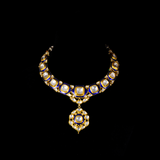 Necklace and Earring pair with blue meena in 18k gold and diamond polki. - KMNE3057