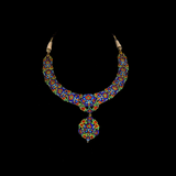 Necklace and Earring pair with blue meena in 18k gold and diamond polki. - KMNE3057