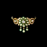 Choker type necklace and earring pair in green meena with uncut diamond in 18k goldThis choker and earring pair is perfect for adding a touch of elegance and sophistication to any outfit. - KMNE3097, KME1884