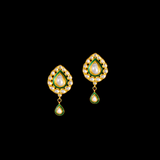 Choker type necklace and earring pair in green meena with uncut diamond in 18k goldThis choker and earring pair is perfect for adding a touch of elegance and sophistication to any outfit. - KMNE3097, KME1884