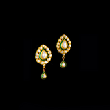 Choker type necklace and earring pair in green meena with uncut diamond in 18k goldThis choker and earring pair is perfect for adding a touch of elegance and sophistication to any outfit. - KMNE3097, KME1884
