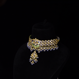 Necklace (chick) and Earring pair in peacock meena in 18k gold and uncut diamond. - KMNE3101