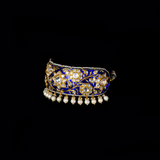 Blue meena Aad (necklace) and jhoomki pair in 18k gold and  uncut diamond and pearls. - KMNE3138