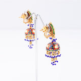 Red and blue meena tanmaniya necklace with jhoomki pair with Diamond polki and pearls KMNE3005