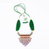 Red and blue meena tanmaniya necklace with jhoomki pair with Diamond polki and pearls KMNE3005