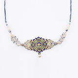 Small blue meena choker with tops pair with Diamond polki and pearls KMNE3030