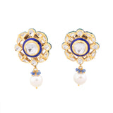 Small blue meena choker with tops pair with Diamond polki and pearls KMNE3030