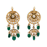 Mini choker with earring pair with Diamond polki and emerald maniya and pearls DESIGN NO KMNE3000