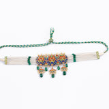 Mini choker with earring pair with Diamond polki and emerald maniya and pearls DESIGN NO KMNE3000