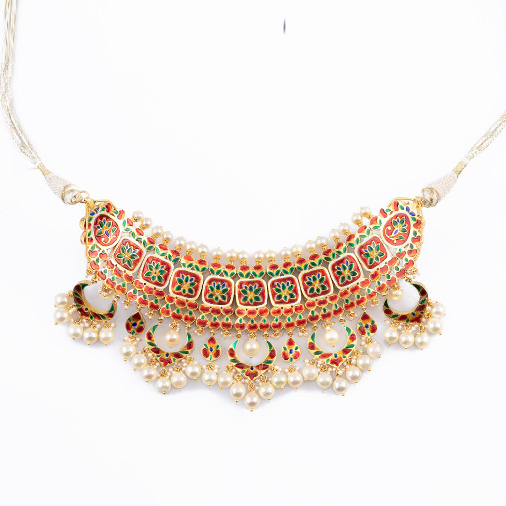 Big choker with earring pair with Diamond polki and pearls  KMNE3028