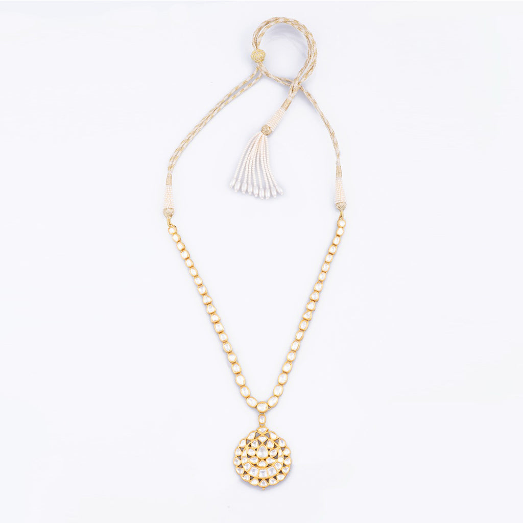 Single line necklace and earring pair with Diamond polki  KMNE2925