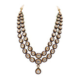 Blue meena big polki double line necklace with earring pair KMNE2970