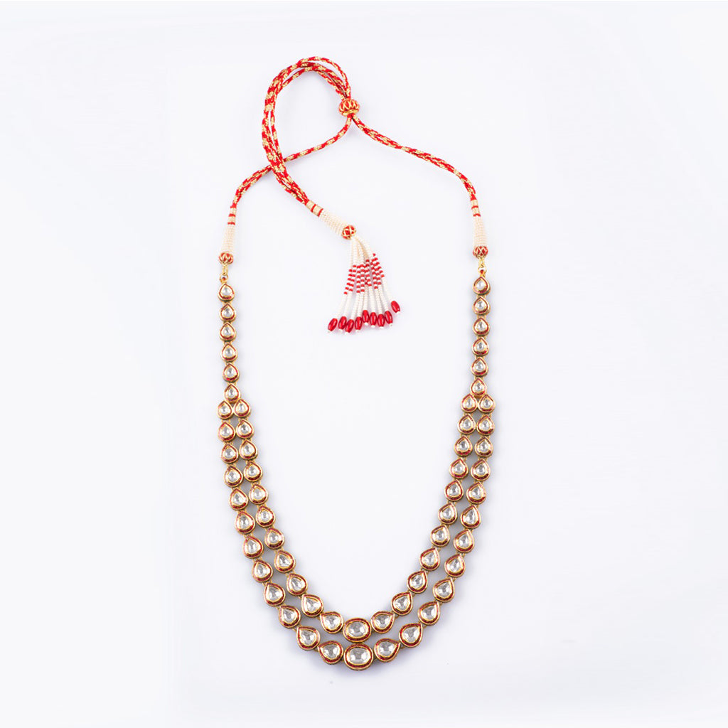 Double line necklace with Diamond polki and Red talf KMNE3006