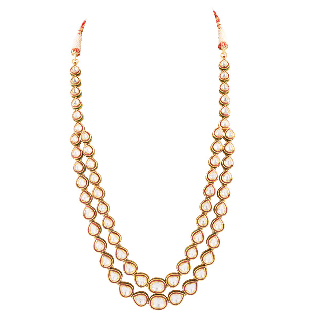 Double line necklace with Diamond polki and Red talf KMNE3006