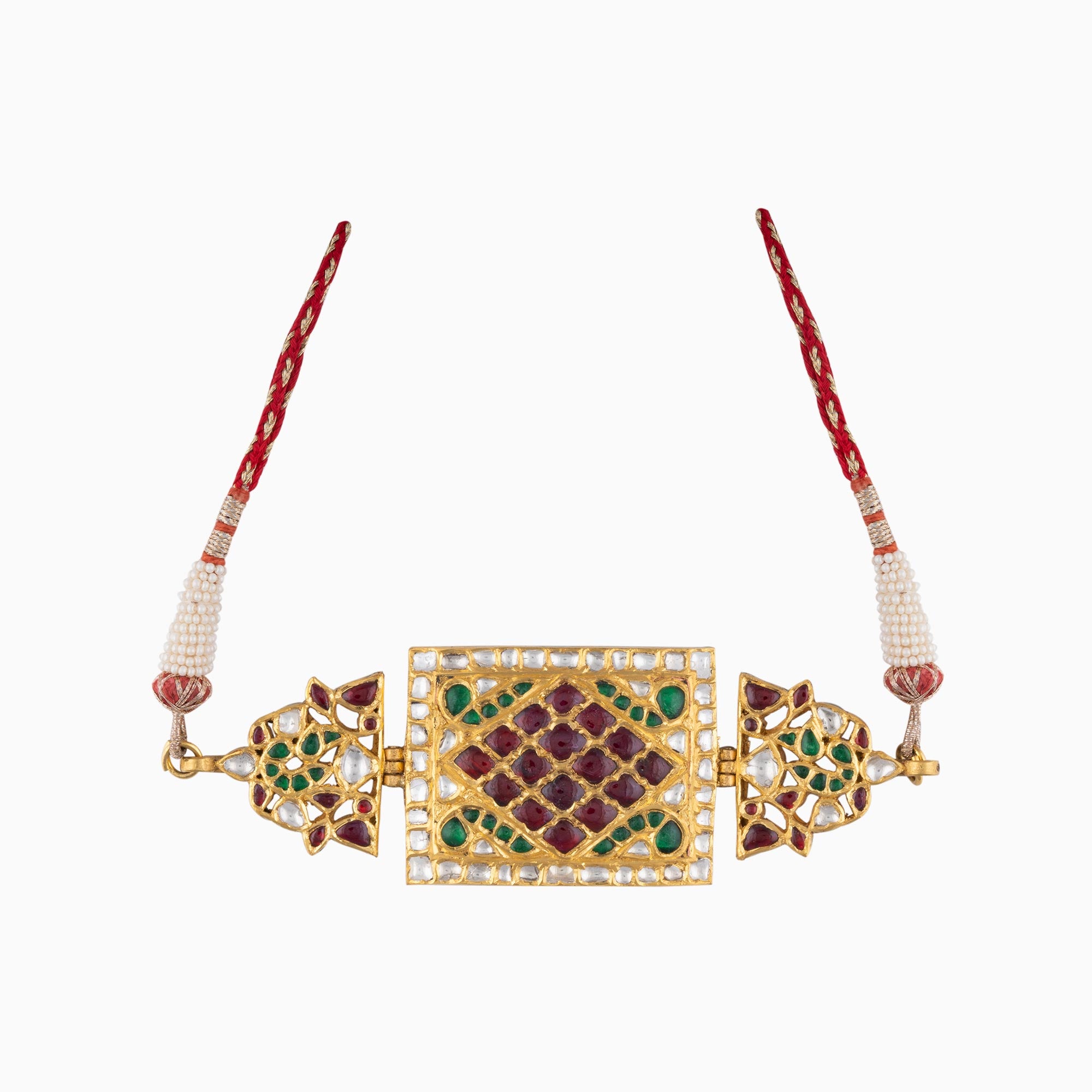 22K Gold Bajuband with Ruby, Emerald Talaf & Uncut Diamonds (Handwork Enamel Ekposta) - KMBJ0033