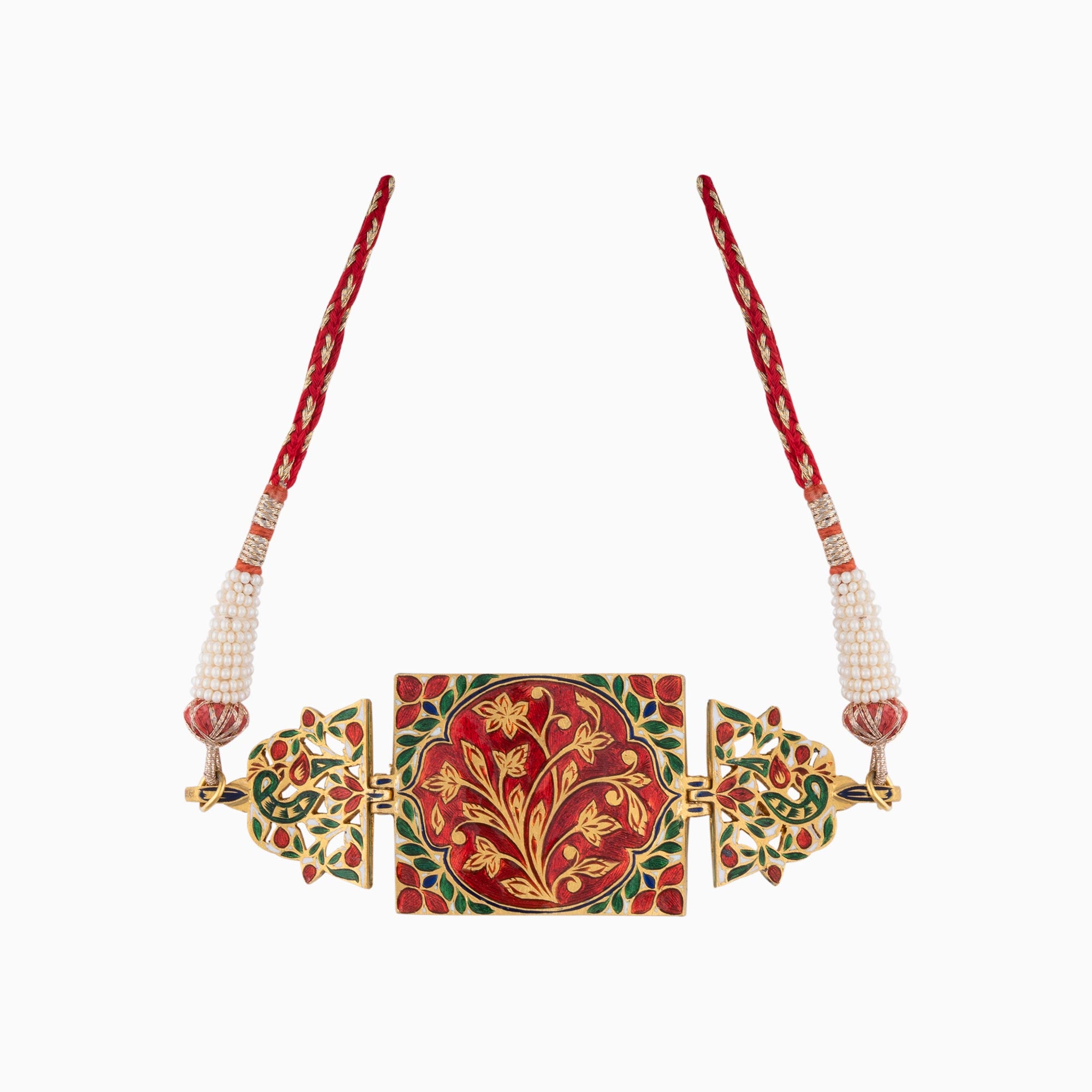 22K Gold Bajuband with Ruby, Emerald Talaf & Uncut Diamonds (Handwork Enamel Ekposta) - KMBJ0033