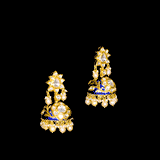 Blue meena Aad (necklace) and jhoomki pair in 18k gold and  uncut diamond and pearls. - KMNE3138